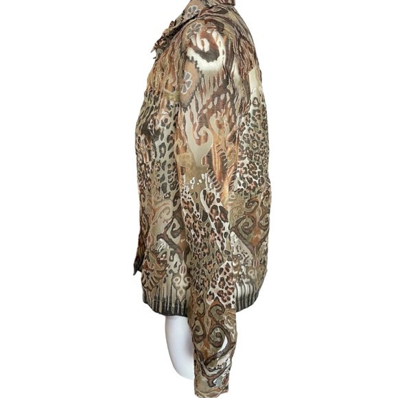 Alfred Dunner Button Down Sheer Blouse Women's Size 10P Black Brown Animal Print - Picture 4 of 6